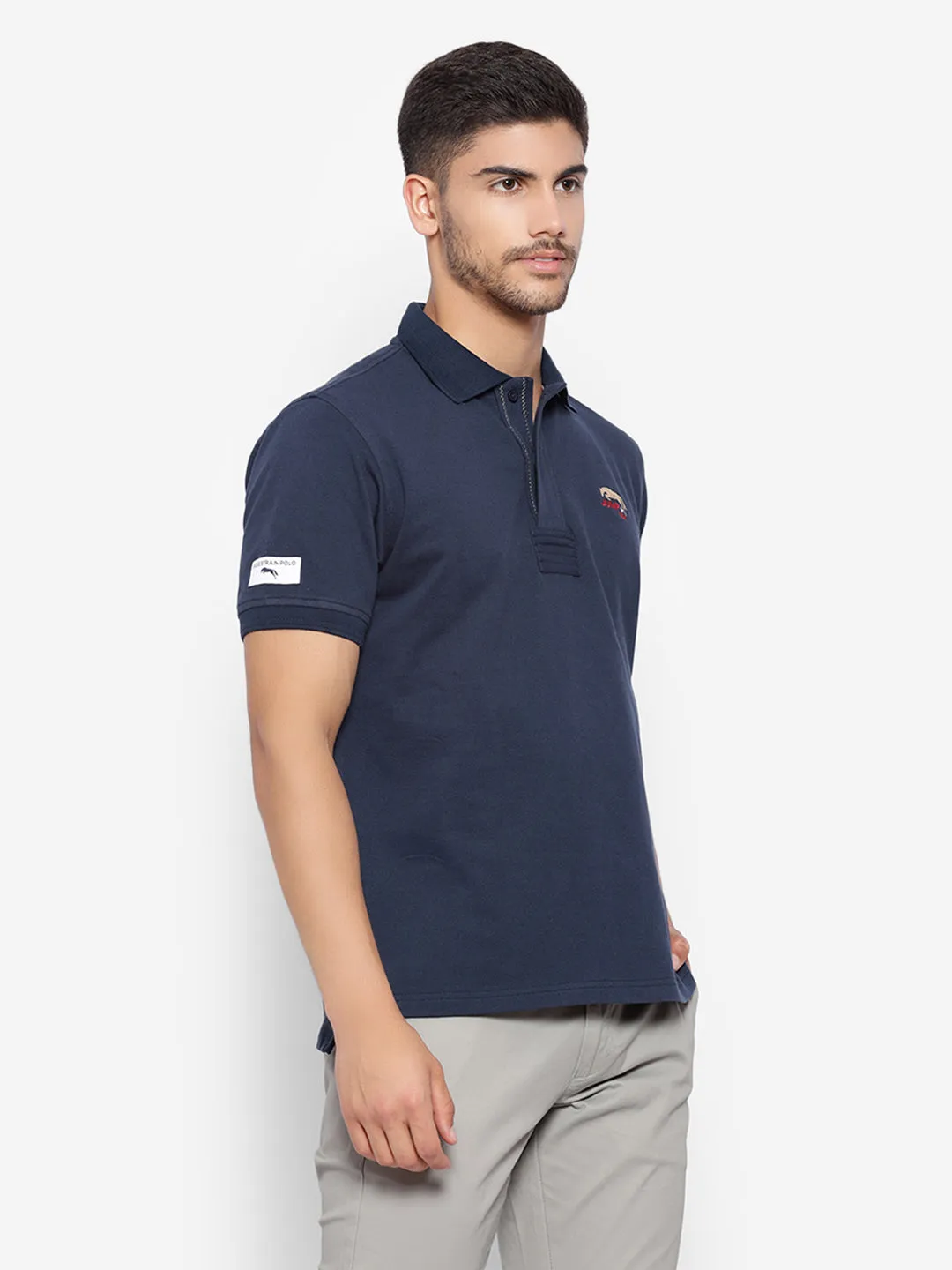 JUMP USA Men Navy Blue Solid Polo Collar Pure Cotton T-shirt