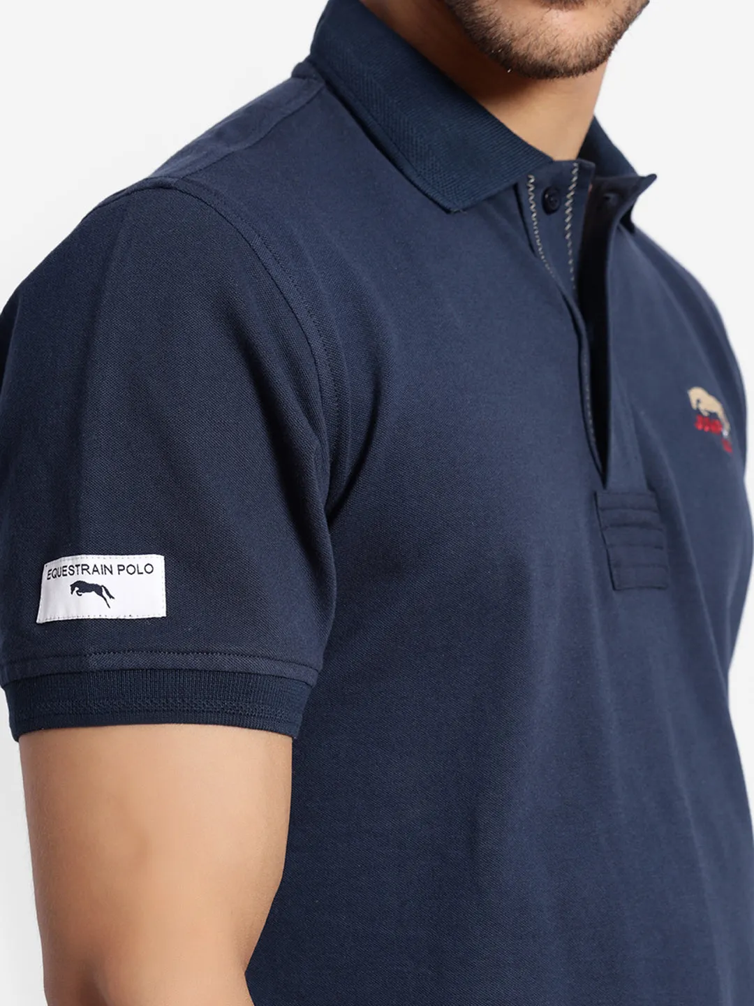 JUMP USA Men Navy Blue Solid Polo Collar Pure Cotton T-shirt