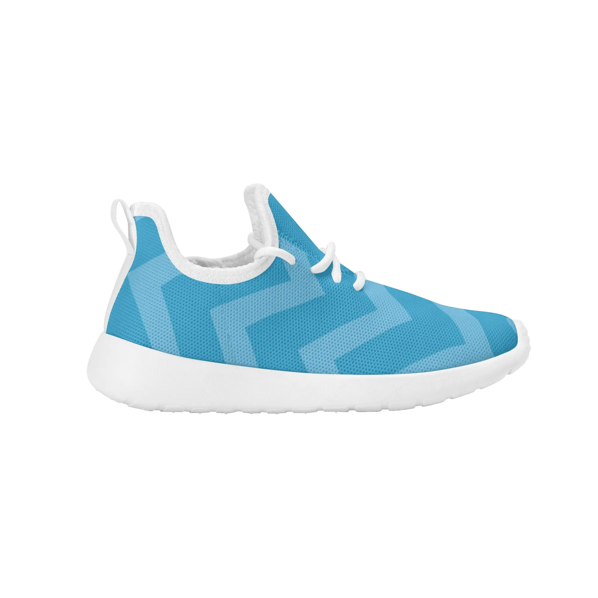 Kids Running Shoes | Mesh Knit Sneakers for kids 7-12 | Anime Slayer of Demon | Blue Zigzag Pattern