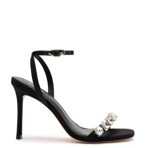 Larroude Calypso Sandal In Black Fabric and Crystals