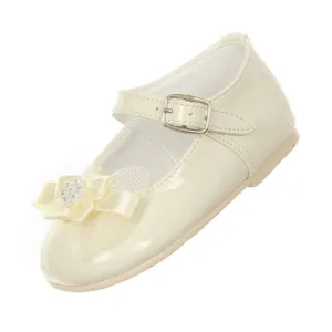 Little Girls Ivory Patent Bow Glittery Stud Dress Shoes 5-6 Toddler