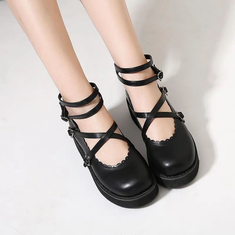 Lolita Black Strings Bow Shoes SD00189