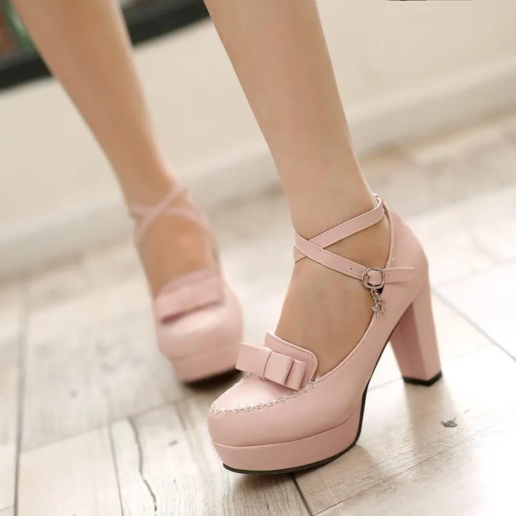 Lolita Dolly Strap Bow High-Heel Shoes SD00238