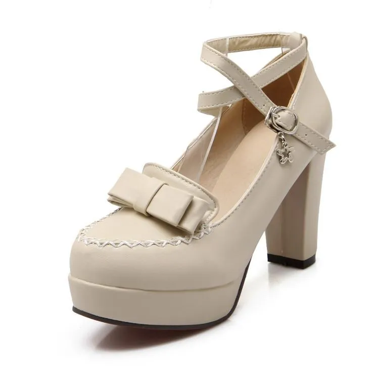 Lolita Dolly Strap Bow High-Heel Shoes SD00238