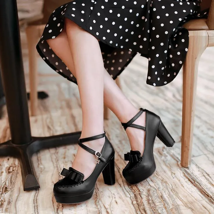 Lolita Dolly Strap Bow High-Heel Shoes SD00238