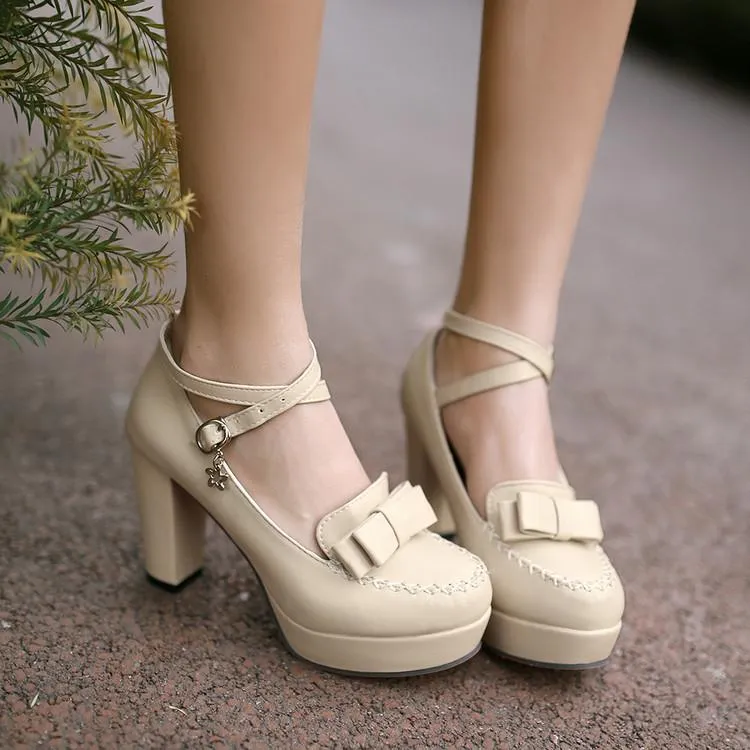 Lolita Dolly Strap Bow High-Heel Shoes SD00238