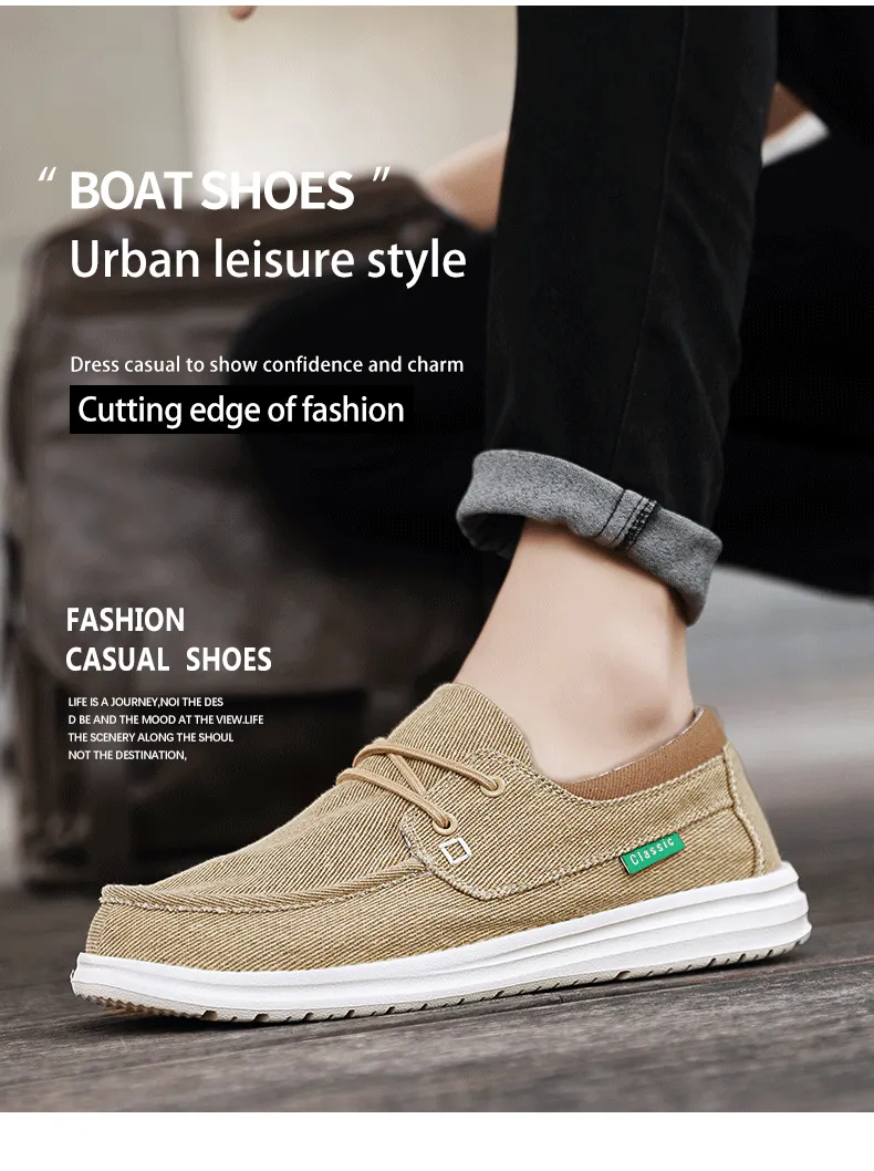 Men's Casual Lace Up Canvas Shoes Slip On Loafers Lightweight Comfortable Breathable Fashion Sailboat Shoes