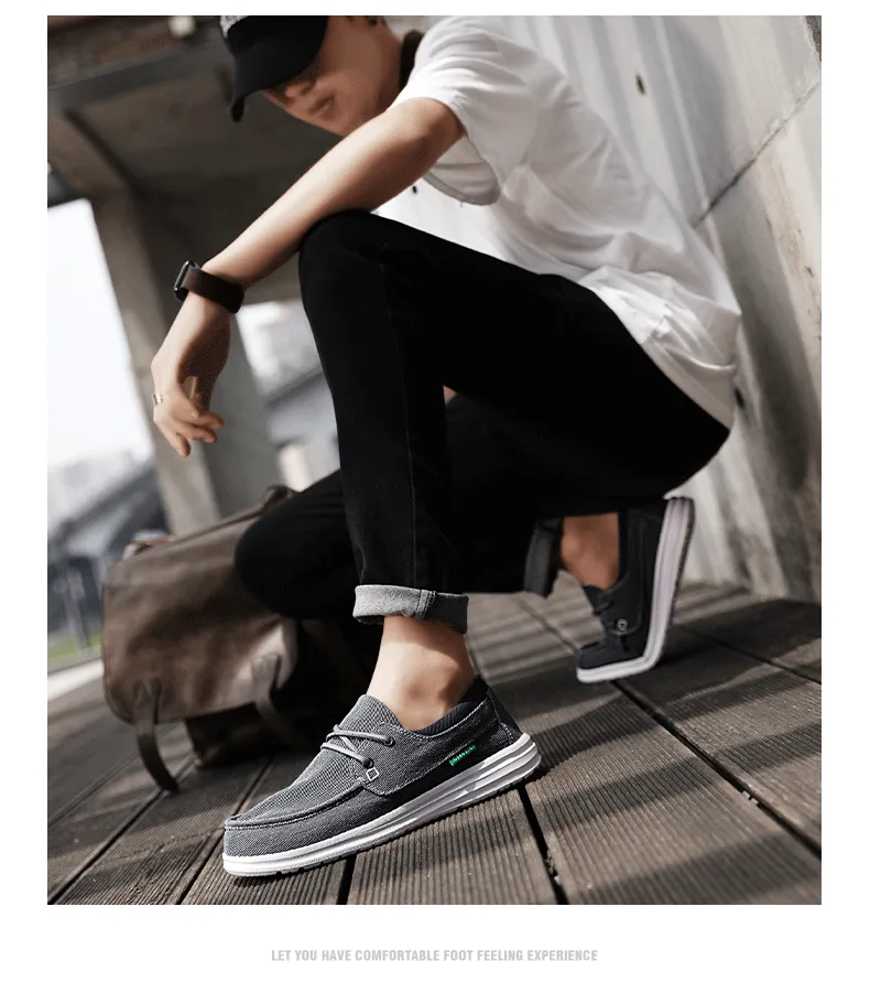 Men's Casual Lace Up Canvas Shoes Slip On Loafers Lightweight Comfortable Breathable Fashion Sailboat Shoes