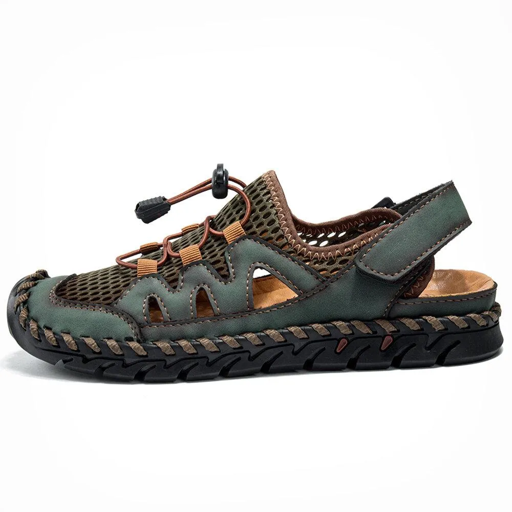 Men's Rubber Toe Cap Leather Handmade Breathable Water Sandals Shoes