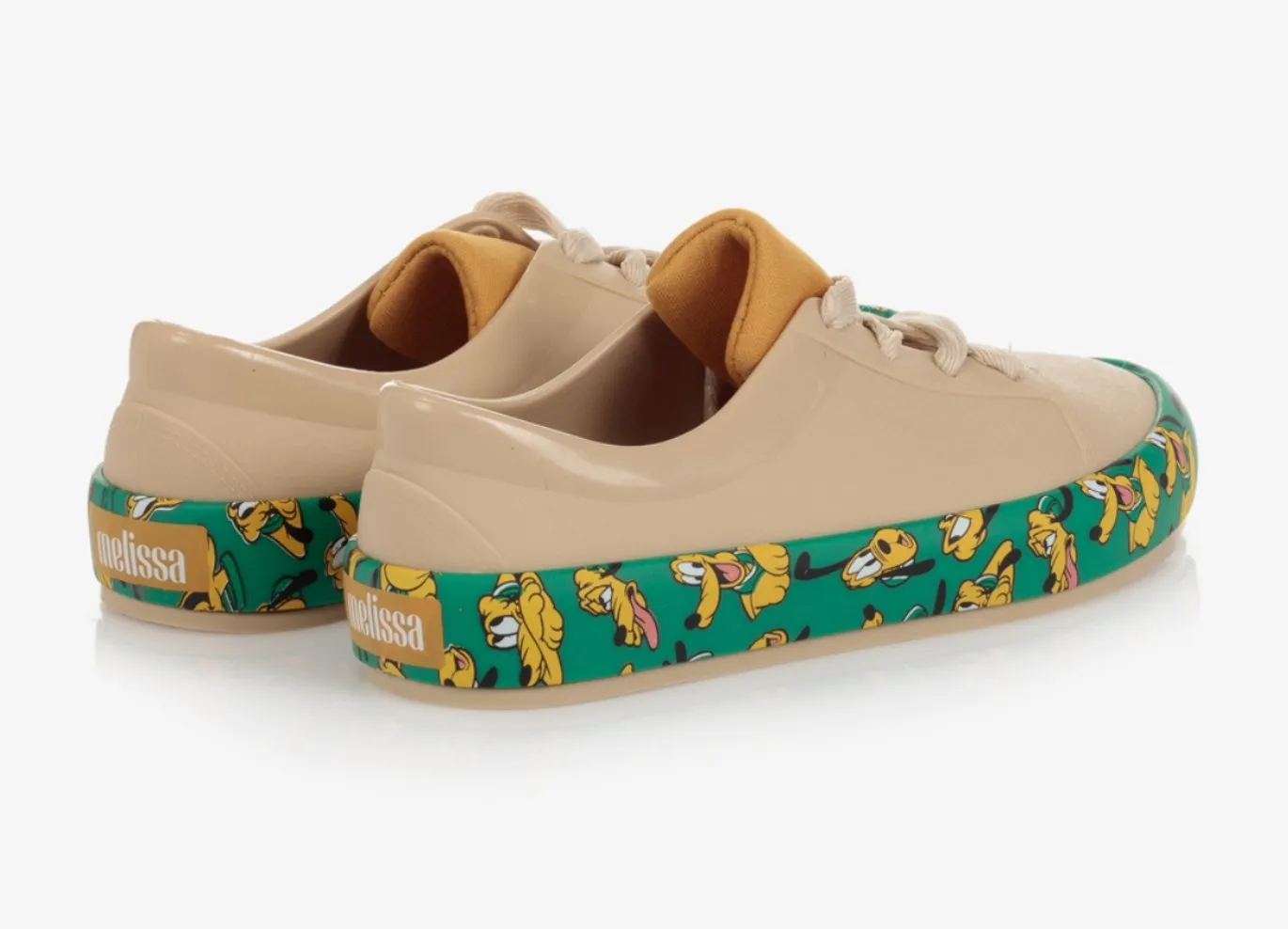 Mini Melissa   Disney Beige & Green MICKEY & FRIENDS PLUTO Street Sneakers