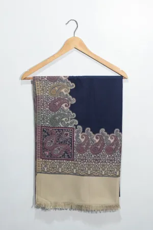 Navy Blue Woven Jacquard Pashmina Shawl