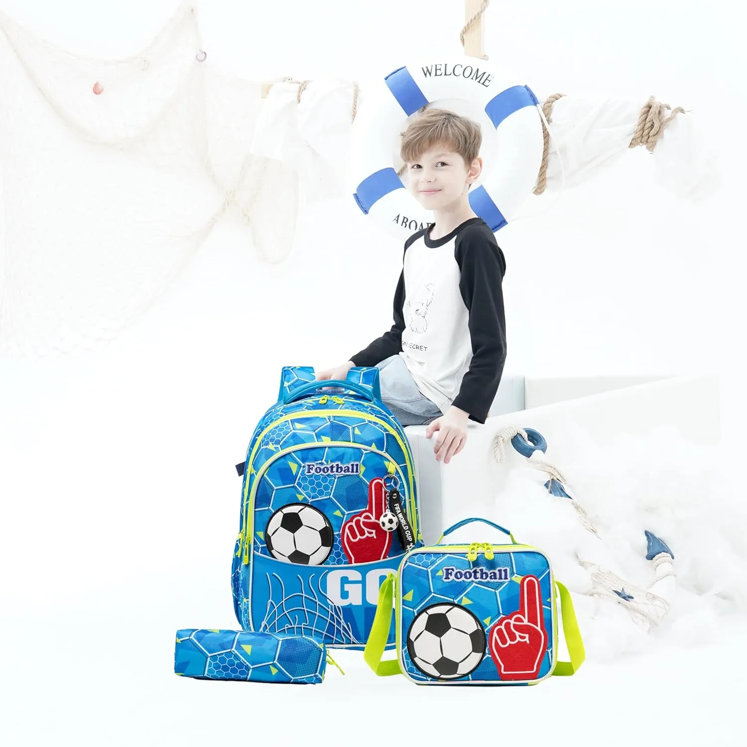 (NET) A-go Football Backpack Set Of 3 Pcs