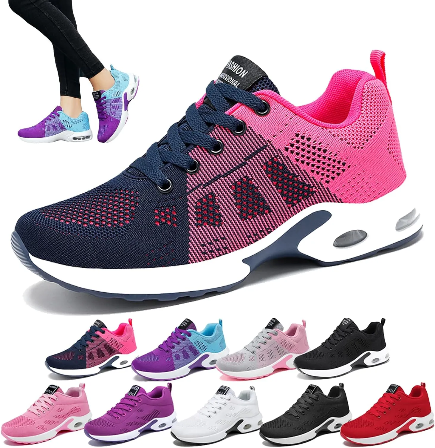 New Musabela Orthopedic Sneakers for Women,Slip-On Air Cushion Breathe Mesh Running Walking Shoes, Pink Sz 11