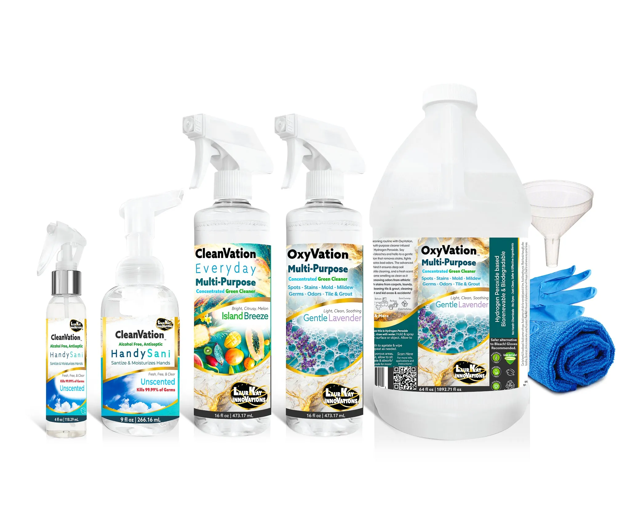 OxyVation™ 5 in 1 Germ & Virus Fighting Green Cleaning Kit w/FDA Approved HandySani™ Hand Sanitizers