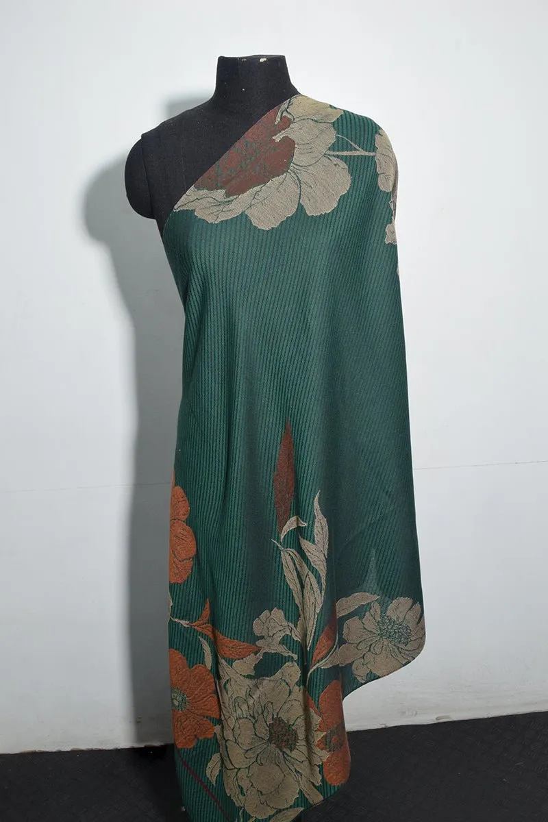 Pashmina Woven Jacquard Shawl Available In Green And Orange