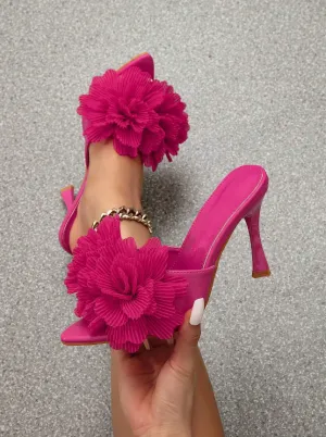 Pink 3D Floral Peep Toe Heels