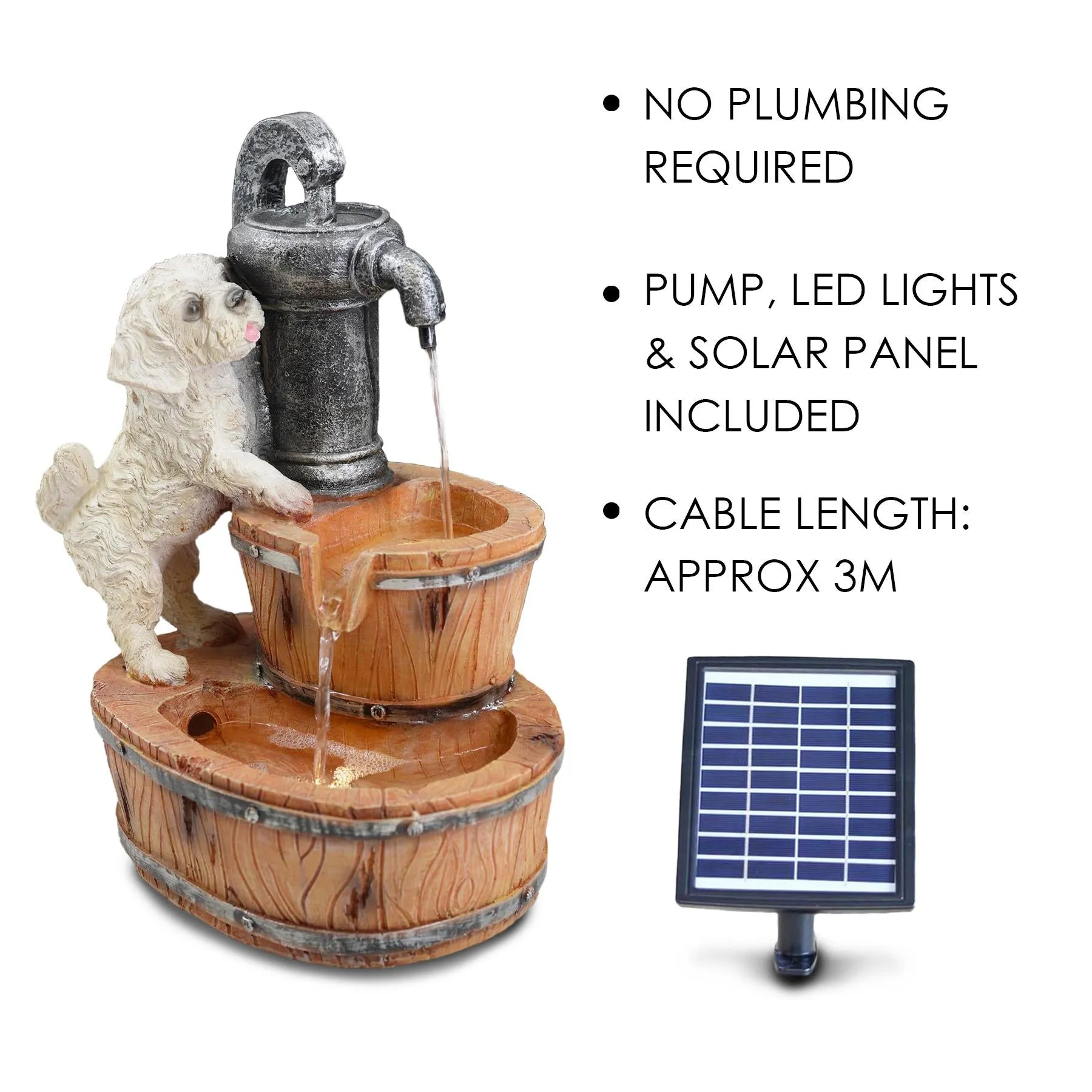 Puppy Solar Water Feature Outdoor With LED