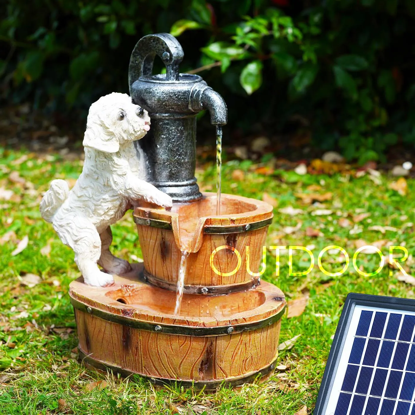 Puppy Solar Water Feature Outdoor With LED