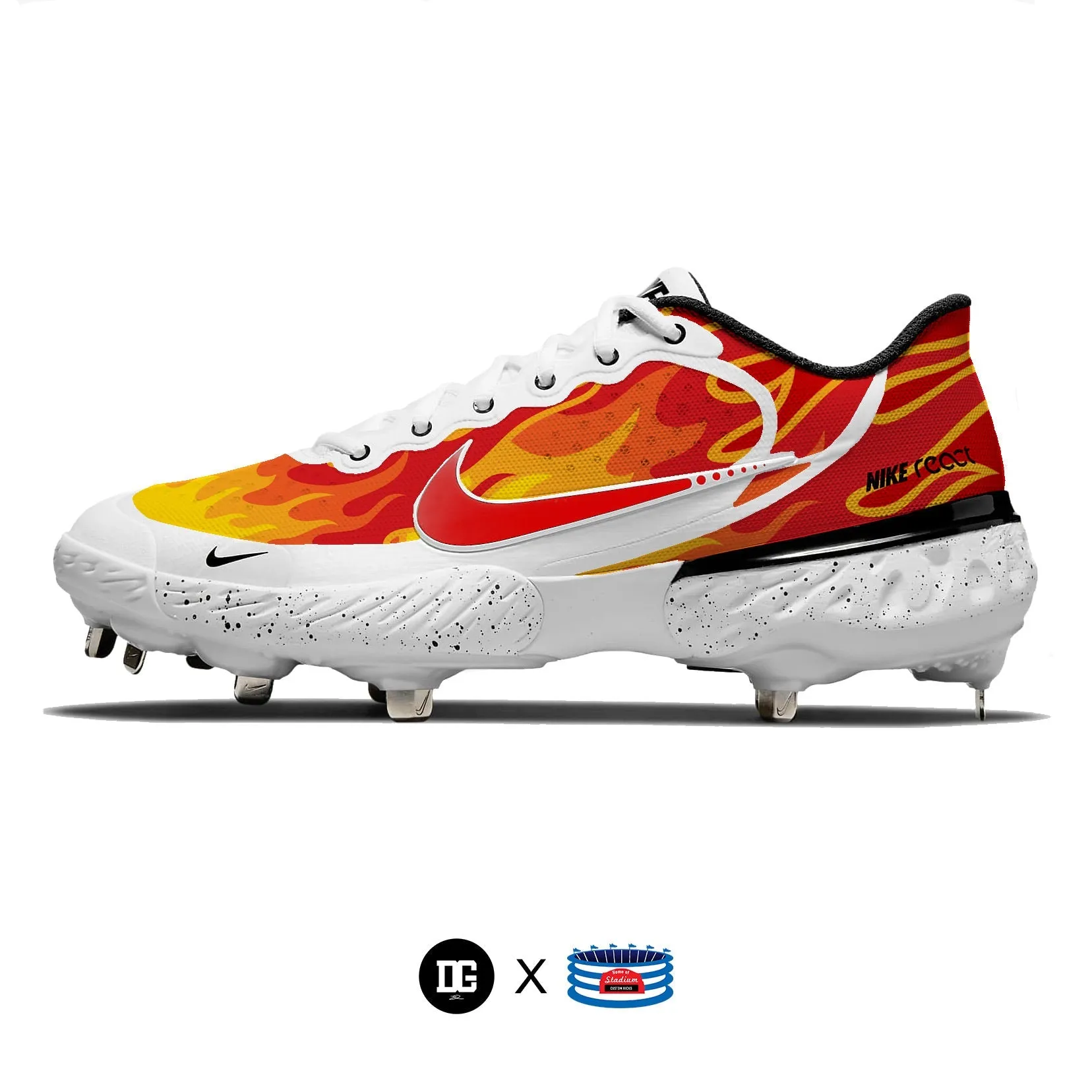 "Flames" Nike Alpha Huarache Elite 3 Low Cleats by Stadium Custom Kicks