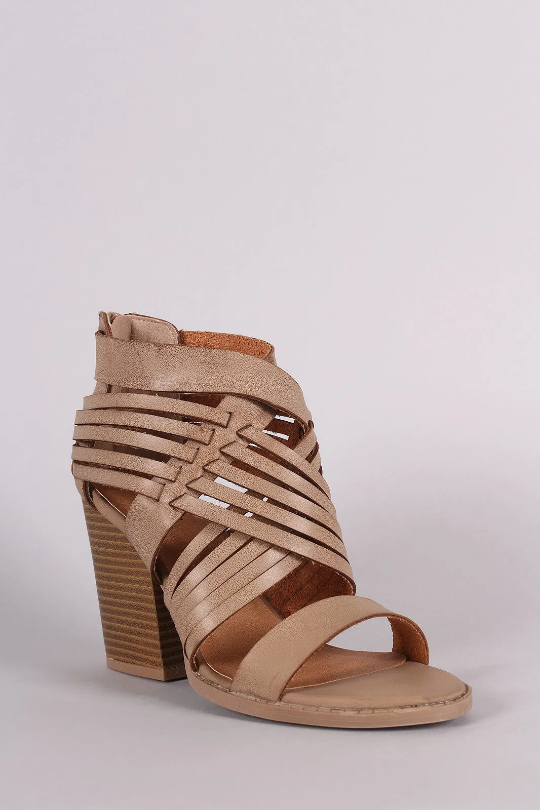 Qupid Crisscross Woven Straps Open Toe Chunky Heel