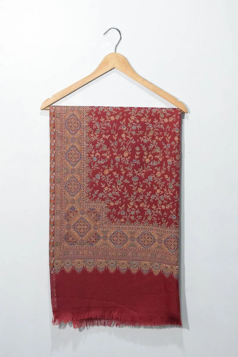 Red Woven Jacquard Pashmina Shawl