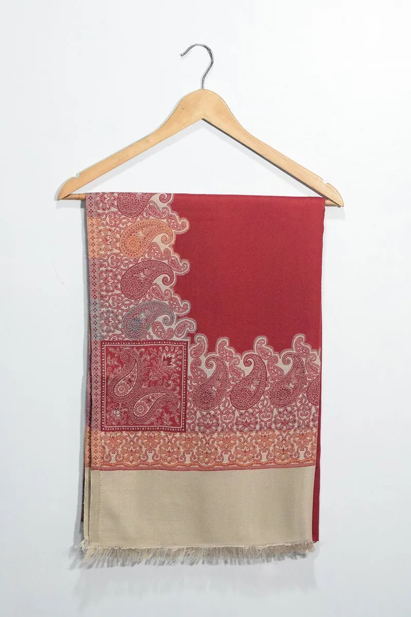 Red Woven Jacquard Pashmina Shawl