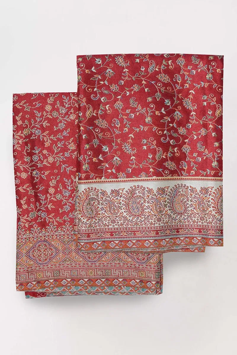 Red Woven Jacquard Pashmina Shawl