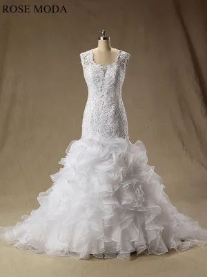 Rosemoda Illusion Lace Ruffled Organza Mermaid Wedding Dress