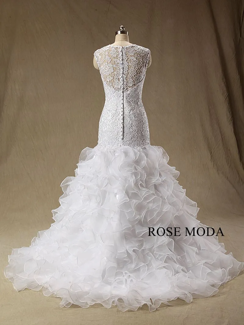 Rosemoda Illusion Lace Ruffled Organza Mermaid Wedding Dress