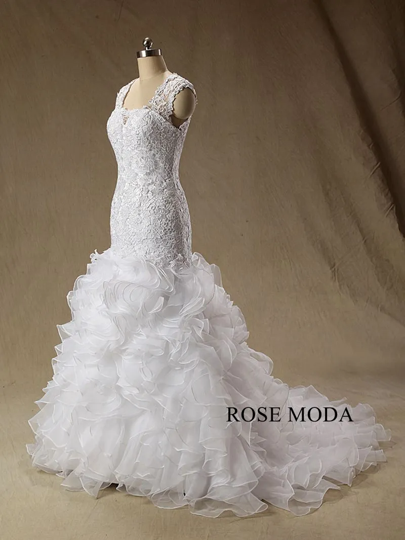 Rosemoda Illusion Lace Ruffled Organza Mermaid Wedding Dress