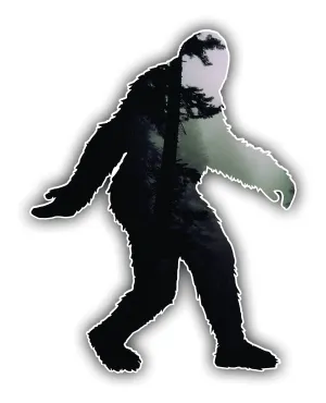 Sasquatch Walking through Misty Forest, Big Foot Sticker