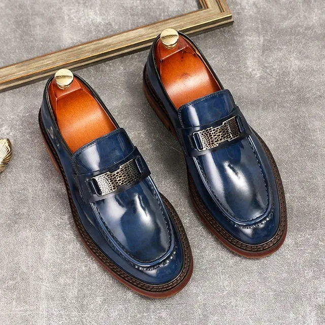 Shiny Genuine Leather Chunky Loafers