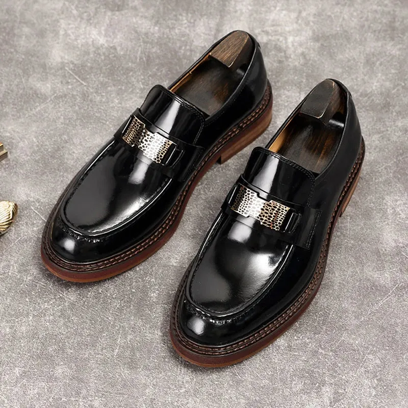 Shiny Genuine Leather Chunky Loafers