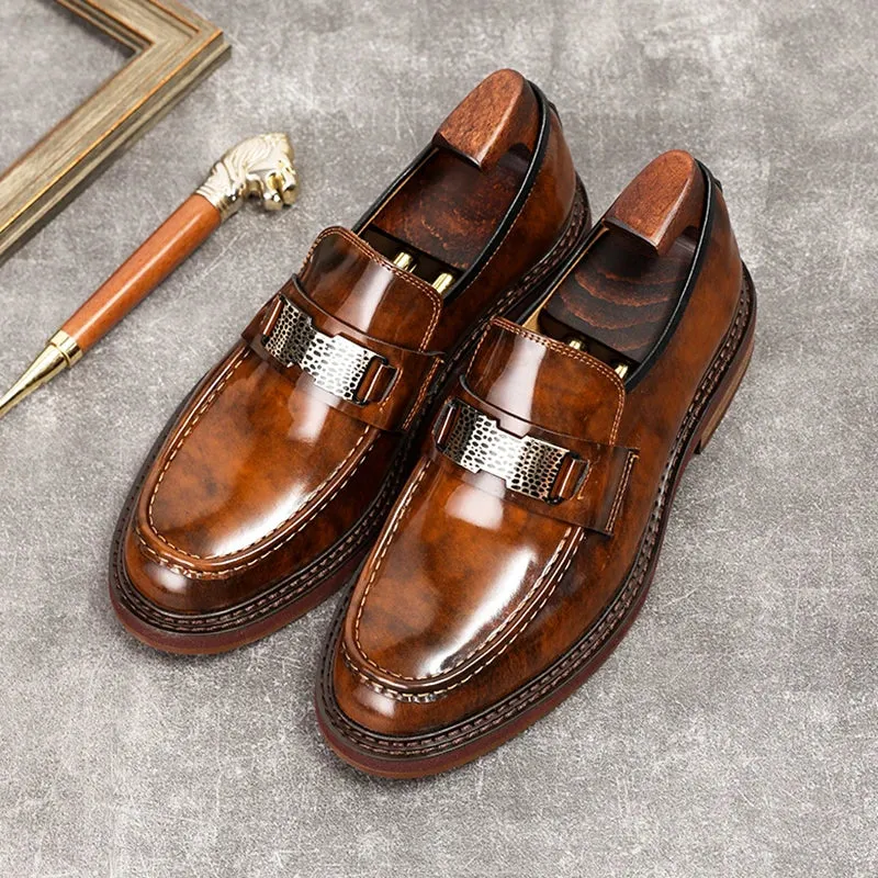 Shiny Genuine Leather Chunky Loafers