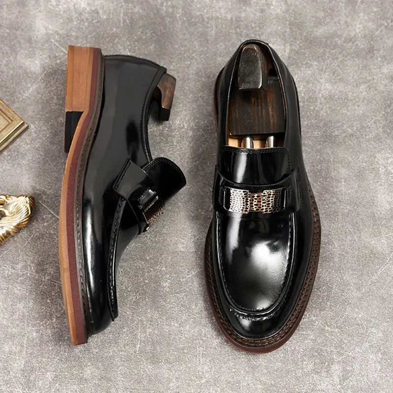 Shiny Genuine Leather Chunky Loafers