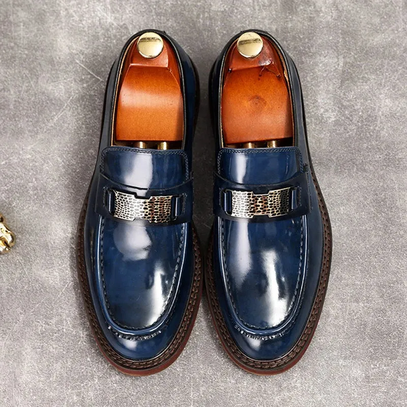 Shiny Genuine Leather Chunky Loafers