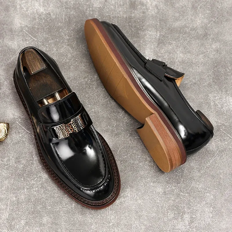 Shiny Genuine Leather Chunky Loafers