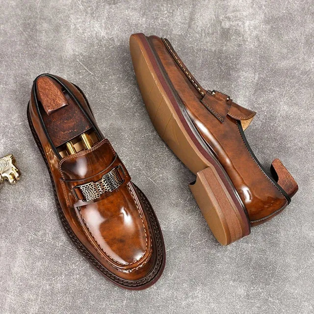 Shiny Genuine Leather Chunky Loafers