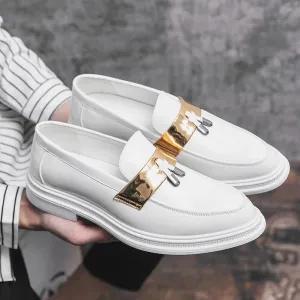 Solid Gold Lines Tassels Loafers