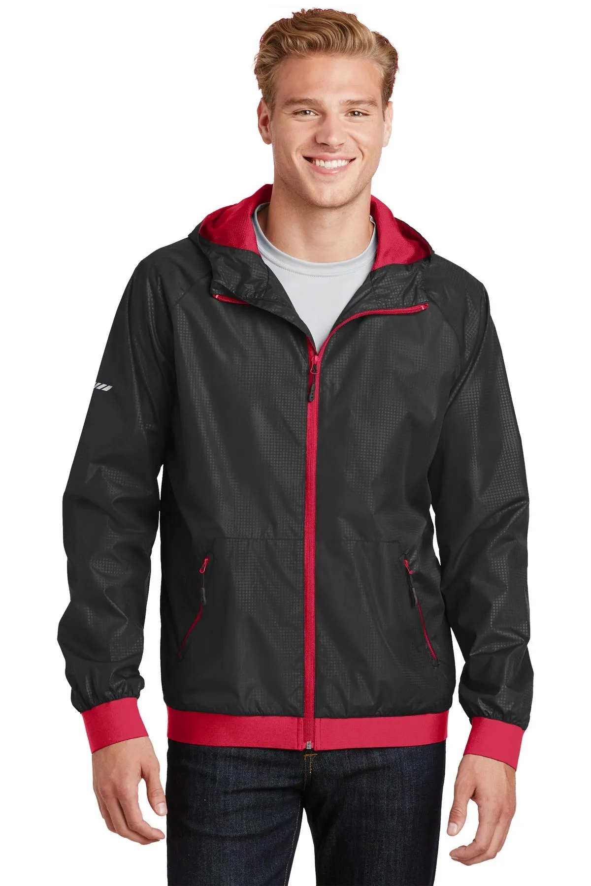 Sport-Tek® Embossed Hooded Wind Jacket. JST53