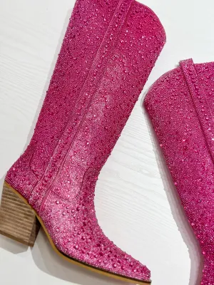 Tall Western Rhinestone Boots - Pink