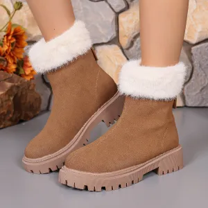 Uniwim Christmas Gifts Square-heeled Snow Boots Winter Plus Velvet Platform Plush Shoes Fashion Warm Non-slip Mid-calf Boot For Women