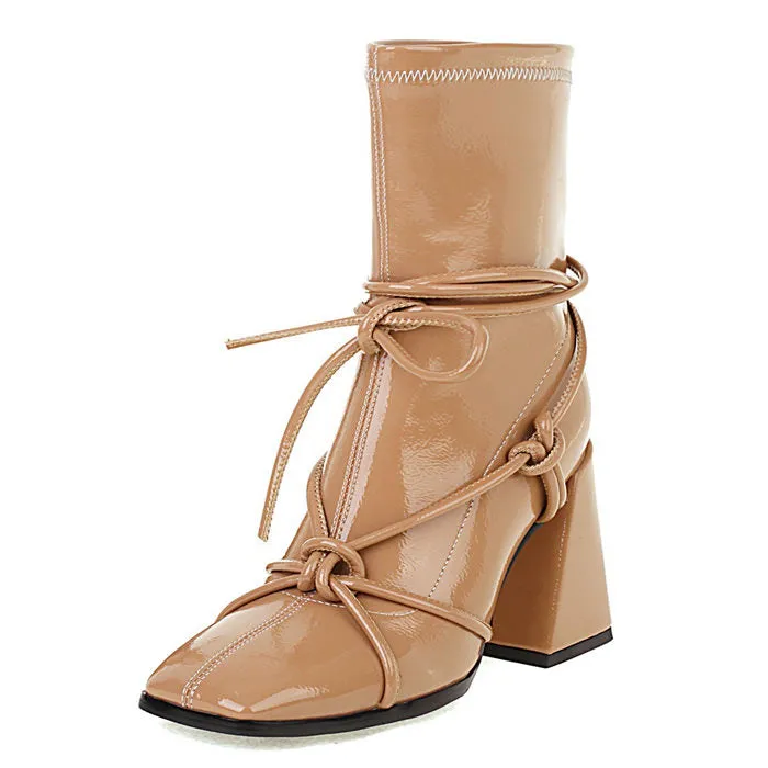 Uniwim Gift Square Heel Lace-Up Ankle Boots