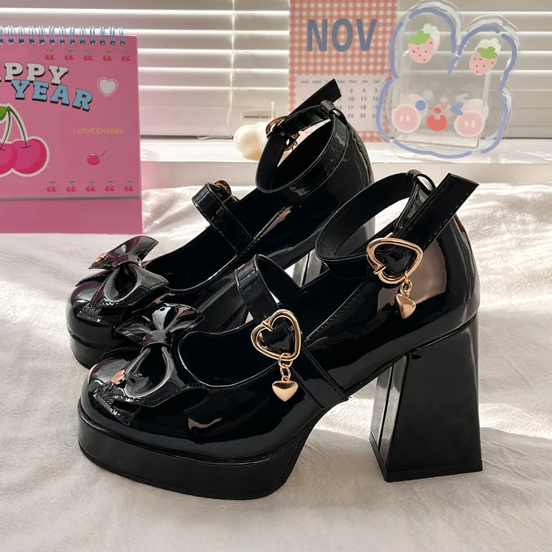 Uniwim JK Black Bow Heels Shoes SE22659