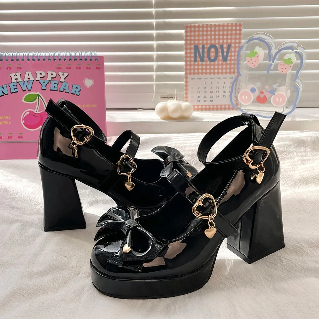 Uniwim JK Black Bow Heels Shoes SE22659