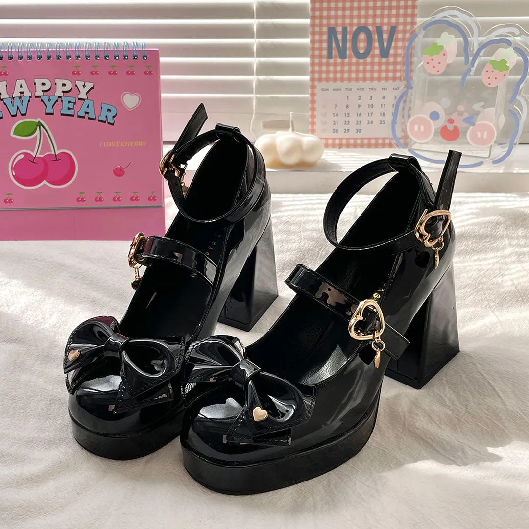 Uniwim JK Black Bow Heels Shoes SE22659