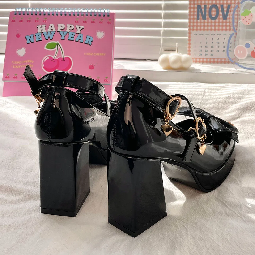 Uniwim JK Black Bow Heels Shoes SE22659