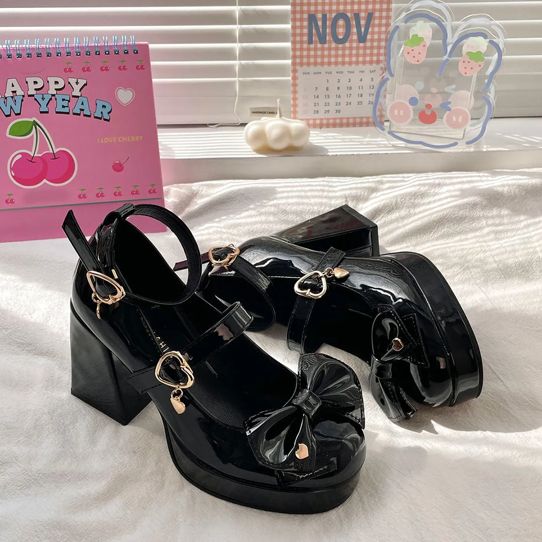 Uniwim JK Black Bow Heels Shoes SE22659