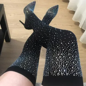 Uniwim Uniwim 2024  Fashion Women Over The Knee High Thigh Sock Boots 11.5Cm High Heels Crystal Diamond Stripper Long Thigh Pleaser Boots Shoes