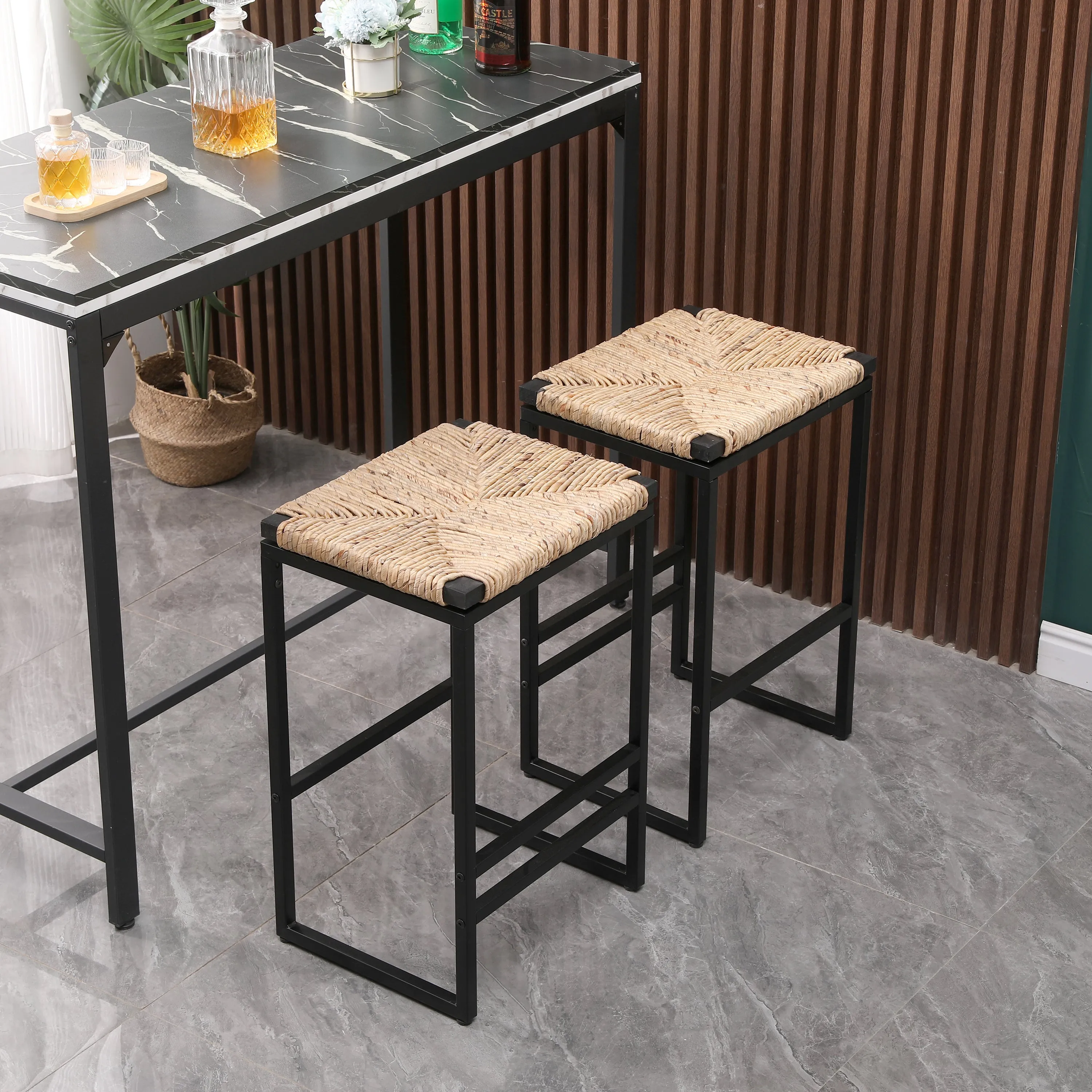 Water Hyacinth Woven Bar Stool Set of 2